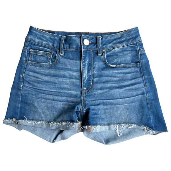 American Eagle Outfitters Pants - American Eagle Hi-Rise Shortie Size 2 Medium Wash Jean Shorts Super Stretch